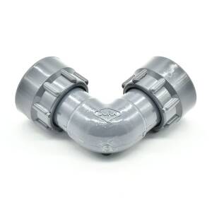 Hard PVC telescopic screw connection, angle, 1" female thread × 1" female thread PN10