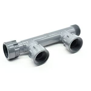 Raccord télescopique en PVC rigide, distributeur pour 2 électrovannes, pièce en T 1" AG x 3 x 1" IG PN10