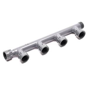 Raccord télescopique en PVC rigide pour 4 électrovannes Té pour 4 vannes 1" AG x 5 x 1" IG. PN10