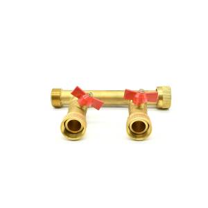Messing Verteiler, 1" IG × 1" IG mit 2...