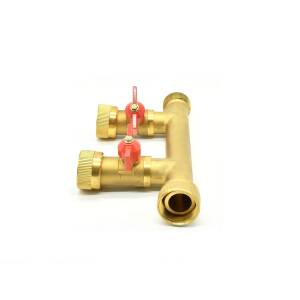 Messing Verteiler, 1" IG × 1" IG mit 2...