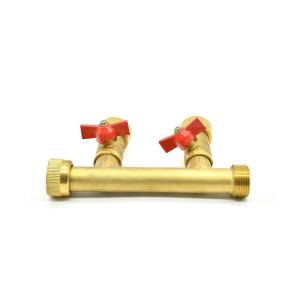 Messing Verteiler, 1" IG × 1" IG mit 2 Absperrungen